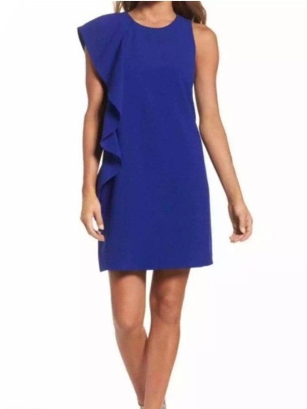 CHELSEA28 Asymmetrical Ruffle Shift DRESS SIZE 6 COBALT BLUE
